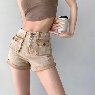 Pocket-details Washed Denim Shorts