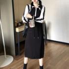 Raglan Long-sleeve Midi A-line Dress