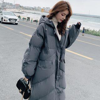 Hooded Midi Button Padded Coat