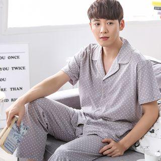 Loungewear Set: Short-sleeve Dotted Shirt + Pants