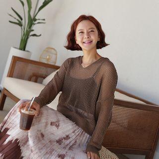 Oversized Fishnet Knit Hoodie
