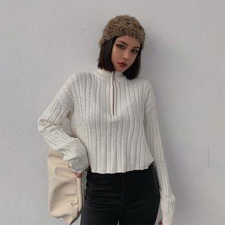 Half-zip Mock-neck Crop Sweater