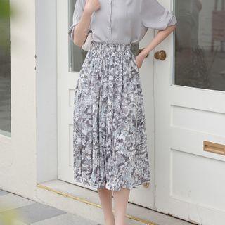Print Chiffon Medium Long A-line Skirt