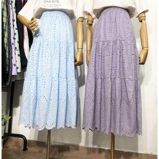 Plain Lace Midi A-line Skirt