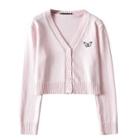 V-neck Butterfly Embroidered Crop Cardigan