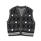 Ribbon Print Argyle Single-breasted Sweater Vest
