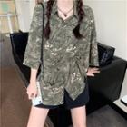 Short-sleeve Printed Loose Fit Shirt Camouflage - One Size