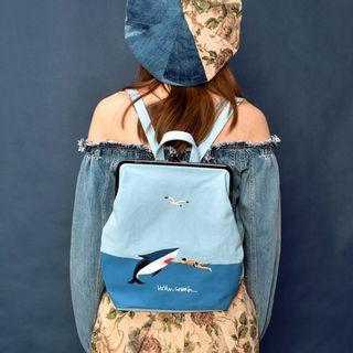 Embroidered Canvas Clipframe Backpack Denim Blue - One Size