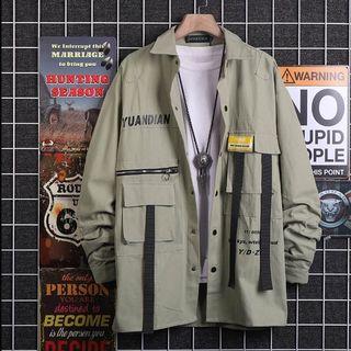 Long-sleeve Letter Buttoned Cargo Shirt