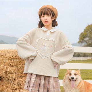 Dog Print Collared Pullover