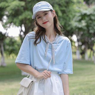 Short-sleeve Striped Bow T-shirt