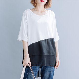 Batwing Sleeve Chiffon Panel Top