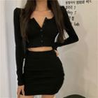 Button-up Crop Knit Top / Mini Skirt