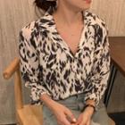 V-neck Printed Blouse As Shown In Figure - One Size