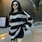 Distressed Striped Sweater Stripes - Black & White - One Size