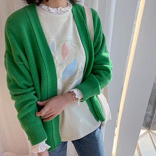 Open-front Stitched Cardigan