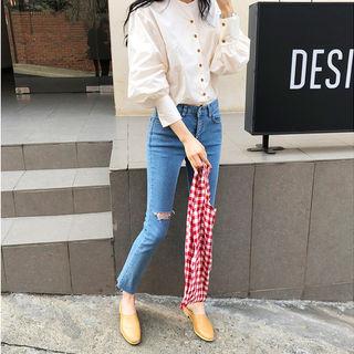 Cutout Raw-hem Jeans