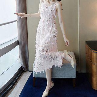 Fringed Spaghetti-strap Midi A-line Dress