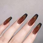 Coffee And Black Faux Nail Patch Red - One Size