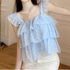 Tiered Dotted Chiffon Camisole Top Blue - One Size
