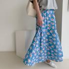 A-line Maxi Floral Skirt Sky Blue - One Size