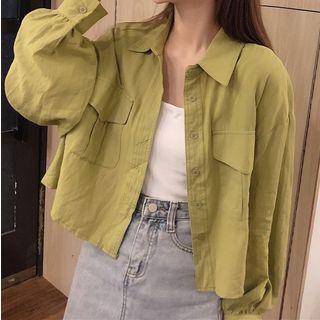 Pocket Detail Lantern-sleeve Shirt