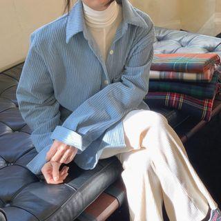 Plain Corduroy Button-up Oversize Shacket