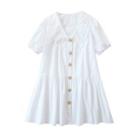 Perforated Collar Short-sleeve Mini A-line Dress