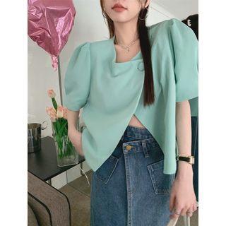 Short-sleeve Irregular Blazer Blue - One Size