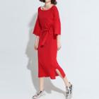 Plain 3/4 Sleeve Knit Midi Dress