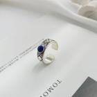 925 Sterling Silver Open Ring Purplish Blue Bead - Silver - One Size