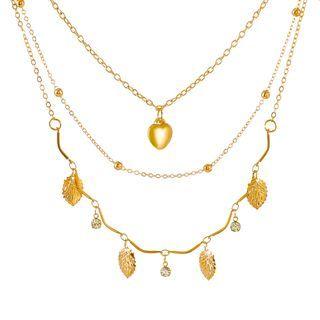Set Of 3: Heart Pendant Layered Necklace 04 - 4383 - Gold - One Size