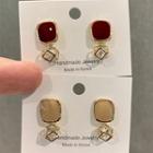 Caged Rhinestone Glaze Dangle Earring 1 Pair - Silver Pin - Wine Red - One Size