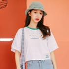 Short-sleeve Letter Embroidered T-shirt White - One Size