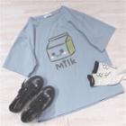 Short-sleeve Milk Print T-shirt Blue - One Size
