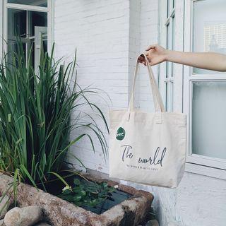 Lettering Tote Bag The World - Beige - One Size