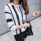 Short-sleeve Pinstriped Knit Top