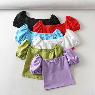 Puff-sleeve Scoop-neck Crop Top