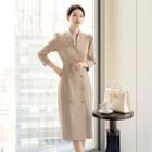 Collarless Double-breasted Midi Dress