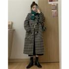 Plaid Toggle Long Coat 5452 - Gray - One Size