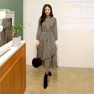 Tie-front Checked Midi Dress