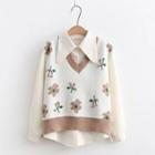 Set: Shirt + Floral Sweater Vest