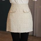 Flap Metallic A-line Tweed Miniskirt