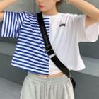 Short-sleeve Striped Panel Cropped T-shirt