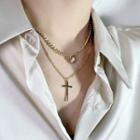 Cross Pendant Stainless Steel Layered Necklace