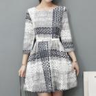 Plaid 3/4 Sleeve A-line Dress