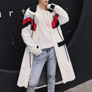 Mock Two-piece Color Panel Hooded Long Jacket