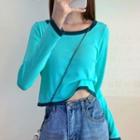 Color-block Round-neck Knit Cropped Top