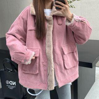 Fluffy Panel Corduroy Jacket