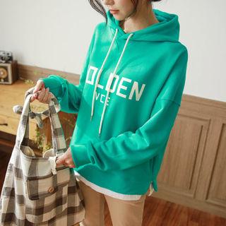 Layered-hem Lettering Hoodie